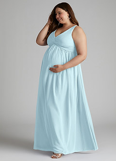 Azazie Yetta Maternity Bridesmaid Dresses A-Line V-Neck Gathered Chiffon Floor-Length Dress image10