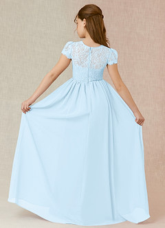 Azazie Delevingne Junior Vestido de Azul Cielo de Gasa de Corte en A con Encaje image2