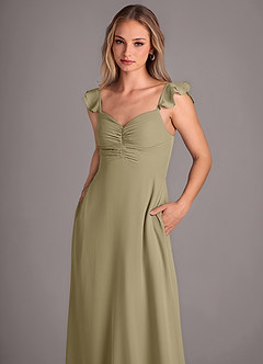 Azazie Kaylyn Robes de demoiselle d'honneur Robe Trapèze en Mousseline de soie Rayé Vert Mousse image2