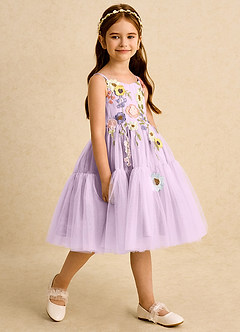 Azazie Osea Abiti da Ragazza di Fiori Abito Principessa in Tulle Plissettato Lilla Glassato image5