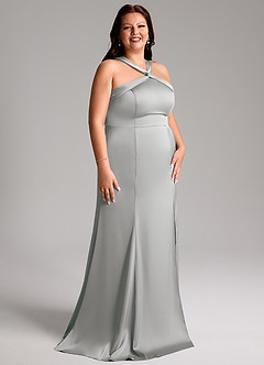 Azazie Rue Bridesmaid Dresses Silver A-Line Pleated Stretch Satin Dress image12