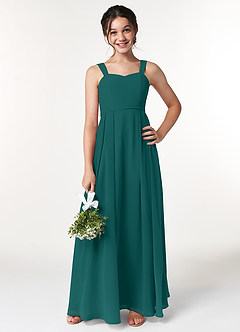 Azazie Simoan Junior Abito A-Line in Chiffon Scollo a Cuore Verde Pavone image1