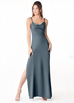 Azazie Alaija Bridesmaid Dresses Twilight Mermaid Side Slit Stretch Satin Dress image2