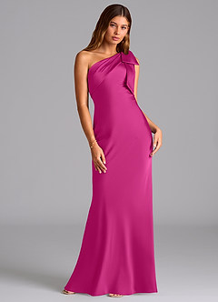 Azazie Yuanna Bridesmaid Dresses Fuchsia Mermaid One Shoulder Stretch Satin Dress image3