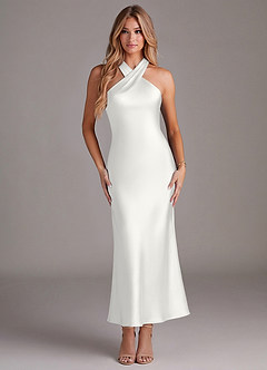 Azazie Doretta Bridesmaid Dresses White Mermaid Pleated Stretch Satin Dress image1