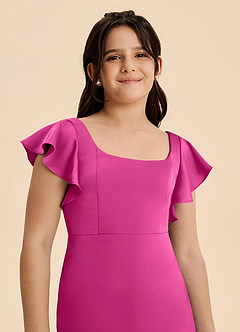 Azazie Demi Junior Vestido de Fucsia de Satén Elástico de Corte Sirena con Lazo image6