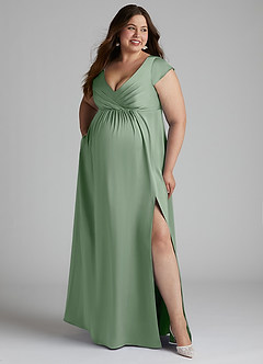 Azazie Allessia Maternity Bridesmaid Dresses A-Line Pleated Stretch Satin Floor-Length Dress image10