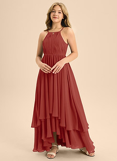 Azazie Elliora Junior A-Linie Plissee Chiffon Kleid Terrakotta image4