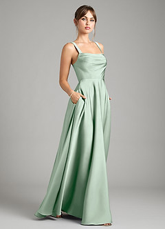 Azazie Shaude Bridesmaid Dresses Agave A-Line Pleated Stretch Satin Dress image6