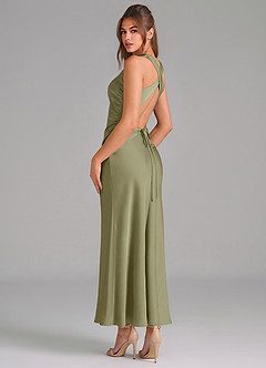 Azazie Evadne Vestidos de damas de honor Vestido de Pistacho de Satén Elástico de Corte Recto con Plisado image2