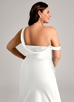 Azazie Madelyn Abiti da Damigella Abito Convertibile Sirena in Raso Elasticizzato Monospalla Bianco image14