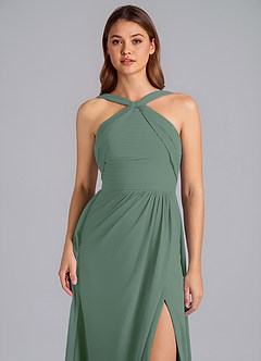 Azazie Mianna Jurken voor bruidsmeisjes Jurk van Chiffon met A-Lijn Geplooid Eucalyptus image6