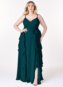 Azazie Peyton Bridesmaid Dresses Pine A-Line Ruched Chiffon Dress image7