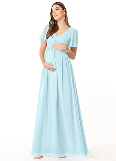 Azazie Verna Maternity Bridesmaid Dresses A-Line V-Neck Ruched Chiffon Floor-Length Dress image3