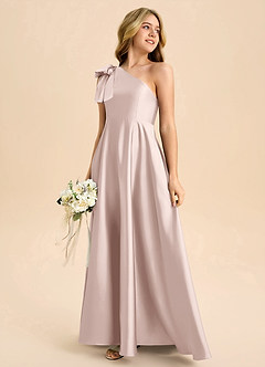 Azazie Penguin Junior Abito A-Line in Raso Elasticizzato Fiocco Rosa Rossore image6