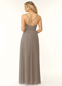 Azazie Naeem Bridesmaid Dresses Taupe A-Line V-Neck Ruffle Chiffon Dress image2