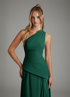 Azazie Holly Vestidos de damas de honor Vestido Esmeralda de Gasa de Línea A con Corsé image6