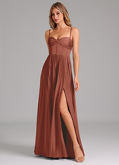 Azazie Akiko Bridesmaid Dresses Auburn A-Line Sweetheart Neckline Stretch Satin Dress image4