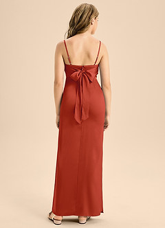 Azazie Mai Junior Robe Trapèze en Satin extensible Encolure en Forme de Cœur Rouille image2