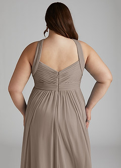 Azazie Hillian Bridesmaid Dresses Taupe A-Line Halter Pleated Mesh Dress image9