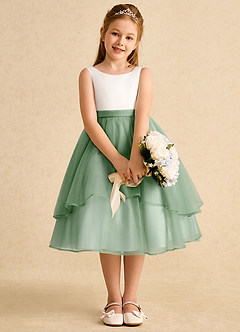 Azazie Rene vestidos de niña de las flores Vestido de Marfil Matcha de Tul de Corte En A con Lazo image6