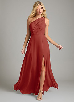 Azazie Phaedra Bridesmaid Dresses Terracotta A-Line One Shoulder Chiffon Dress image12