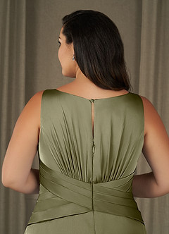 Azazie Viola Mother of the Bride Dresses Pistachio A-Line Pleated Stretch Satin Dress image10