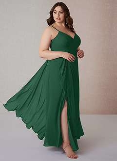 Azazie Emerald Bridesmaid Dresses Dark Green A-Line Ruffled Chiffon Dress image9