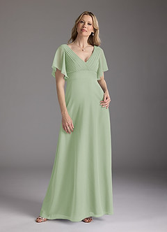 Azazie Alessa Mother of the Bride Dresses Dusty Sage A-Line V-Neck Pleated Chiffon Dress image6