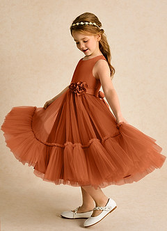 Azazie Miracle vestidos de niña de las flores Vestido de Naranja Quemada de Satin Mate de Corte En A con Lazo image1