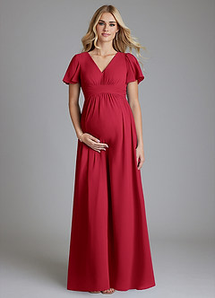 Azazie Verna Maternity Bridesmaid Dresses A-Line V-Neck Ruched Chiffon Floor-Length Dress image1