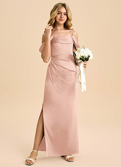 Azazie Saige Junior Robe Fourreau en Satin extensible Épaule décolletée Or Rose image4