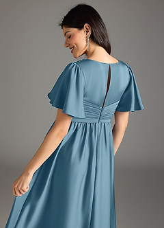 Azazie Verna Maternity Bridesmaid Dresses A-Line Ruched Stretch Satin Floor-Length Dress image8