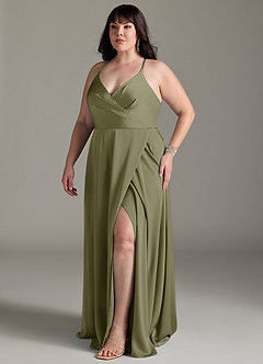 Azazie Davis Bridesmaid Dresses Pistachio A-Line Pleated Stretch Satin Dress image10