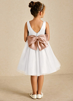 Azazie Seline Flower Girl Dresses Ivory Champagne Rose A-Line Bow Tulle Dress image1