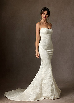 Azazie Serephina Wedding Dresses Antique White Mermaid Strapless Floral Jacquard Dress image1