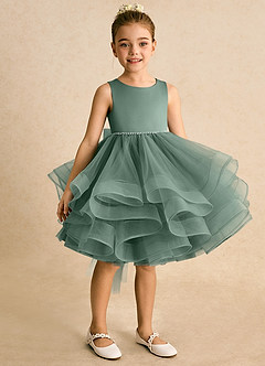 Azazie Tinie Blumenmädchenkleider Ballkleid Schleifen Tüll Kleid Eukalyptus image2