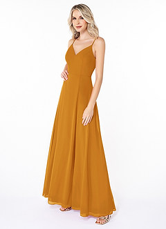 Azazie Lena Robes de demoiselle d'honneur Robe Trapèze en Mousseline de soie Dentelle Caramel écossais image3