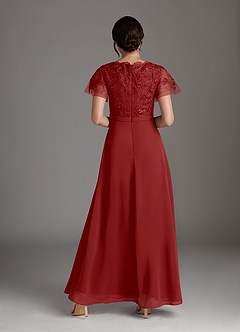 Azazie Singer Mother of the Bride Dresses Rust A-Line V-Neck Lace Chiffon Dress image2