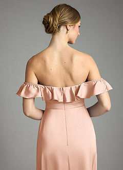 Azazie Lyra Bridesmaid Dresses Rose Gold A-Line Off the Shoulder Stretch Satin Convertible Dress image9