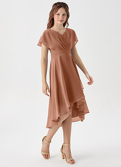 Azazie Graciela Junior Bronzer A-Line Pleated Chiffon Dress image5