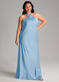 Azazie Doretta Bridesmaid Dresses Powder Blue Mermaid Pleated Stretch Satin Dress image10