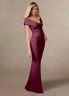 Azazie Ludlow Mother of the Bride Dresses Mulberry Mermaid Pleated Stretch Satin Dress image3