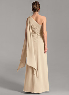 Azazie Ayra Robes de demoiselle d'honneur Robe Trapèze en Mousseline de soie Asymétrique Champagne image6