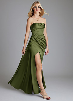 Azazie Amyra Bridesmaid Dresses Olive Mermaid Off the Shoulder Stretch Satin Convertible Dress image10