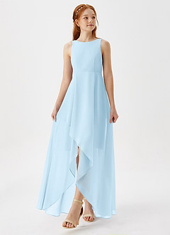 Azazie Lizette Junior Sky Blue A-Line Pleated Chiffon Dress image4