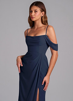 Azazie Johana Abiti da Damigella Abito Convertibile Sirena in Chiffon a Spalla Scoperta Marino Scuro image5