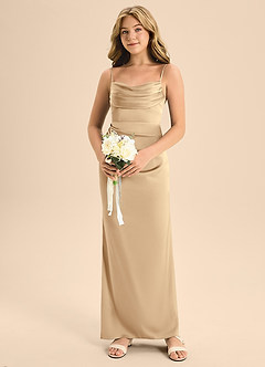 Azazie Mai Junior Champagne Sheath Sweetheart Neckline Stretch Satin Dress image4