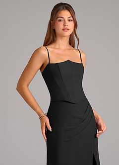 Azazie Jenine Vestidos de damas de honor Vestido de Negro de Gasa de Corte Sirena con Sin tirantes image2