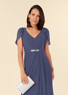 Azazie Marianne vestidos de madre de la novia Vestido de Tormenta de Gasa de Recto con Cuello en V plisado image5